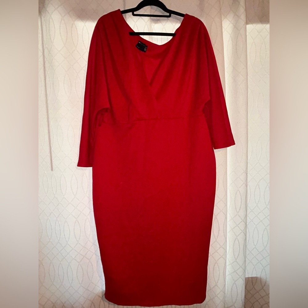 ASOS Curve Red Sheath Dress with Cowl Neck and Dolman Sleeves